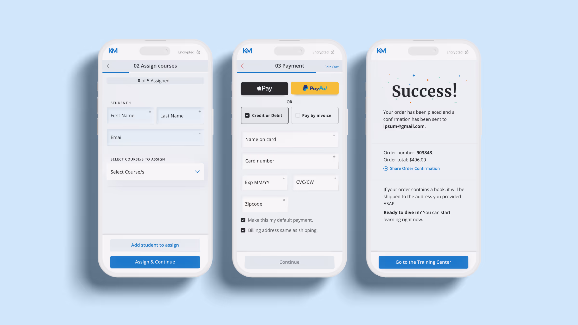 Knopman Marks checkout interface mockups